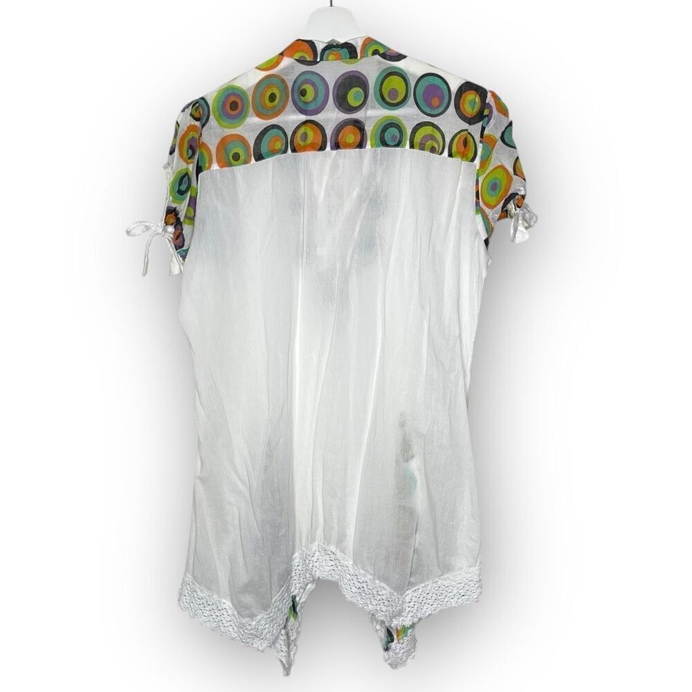 Siya White Colorful Floral Embroidered Cotton Blouse Tunic Top Women’s Large - Picture 2 of 11